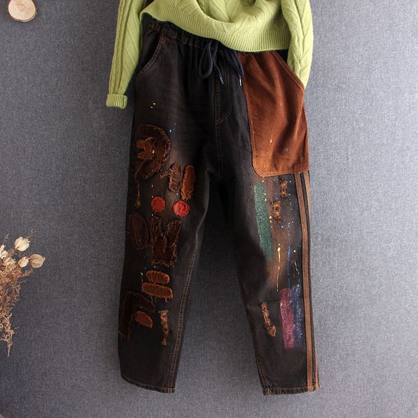 women's jeans fashion spring autumn retro women harem denim pants elastic waist pocket embroidery floral hole casual ladies trousers, Blue
women's jeans fashion spring autumn retro women harem denim pants elastic waist pocket embroidery floral hole casual ladies trousers, Blue