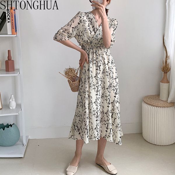 2020 summer new women long dress elegant print v-neck half sleeve high waist midi dress black rice white loose chiffon, White;black
2020 summer new women long dress elegant print v-neck half sleeve high waist midi dress black rice white loose chiffon, White;black