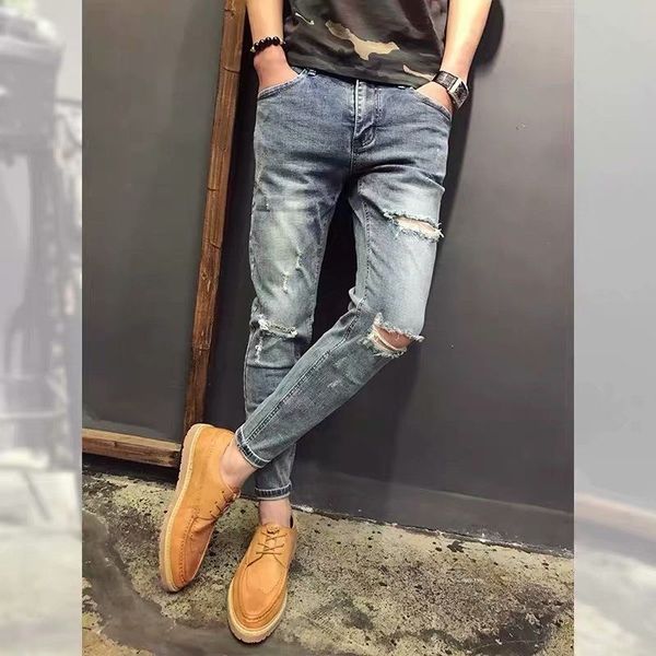 men's jeans summer thin capri ripped korean version fashion leggings social beggar pants men, Blue
men's jeans summer thin capri ripped korean version fashion leggings social beggar pants men, Blue