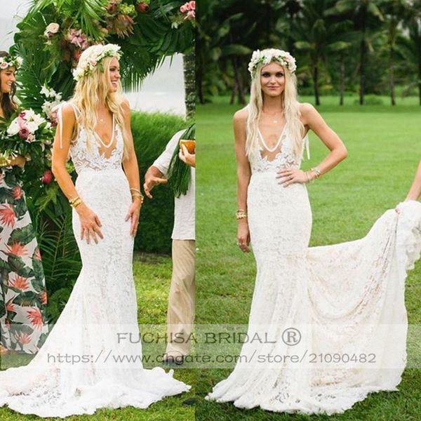 v neck sheath lace boho wedding dress with pockets backless illusion bodice bohemian country bridal gown, White
v neck sheath lace boho wedding dress with pockets backless illusion bodice bohemian country bridal gown, White