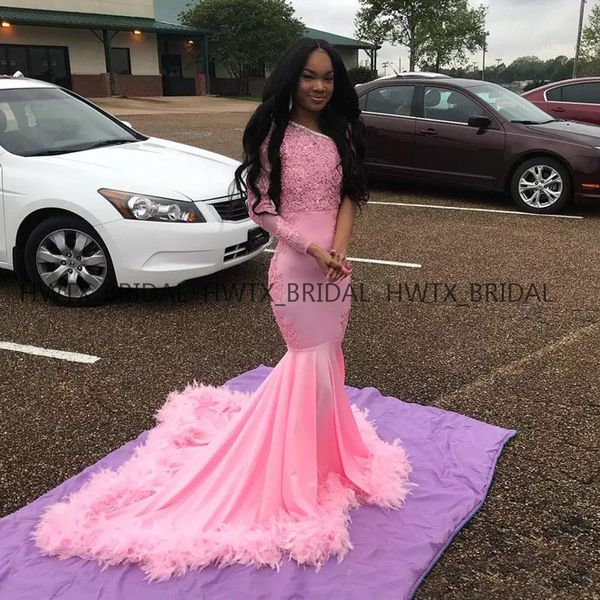 stunning pink feather evening dress lace one shoulder long sleeve mermaid african girls long prom dresses 2019 formal party gown, White;black
stunning pink feather evening dress lace one shoulder long sleeve mermaid african girls long prom dresses 2019 formal party gown, White;black