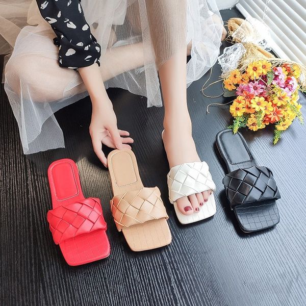 red leather weaving beach slippers women summer casual open toe flat heel sandals woman comfortable outdoor slides mujer 2020, Black
red leather weaving beach slippers women summer casual open toe flat heel sandals woman comfortable outdoor slides mujer 2020, Black