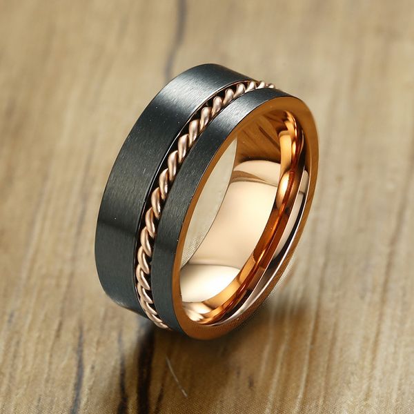 nhgbft 8mm wide stainless steel wire drawing ring with can rotation rope rose gold black mens ring, Slivery;golden
nhgbft 8mm wide stainless steel wire drawing ring with can rotation rope rose gold black mens ring, Slivery;golden
