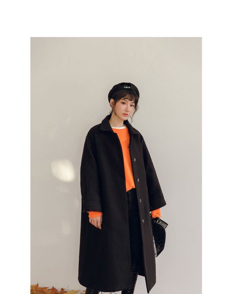 gentle temperament korean drama style single-row button medium-length wool jacket new style 2018, Black
gentle temperament korean drama style single-row button medium-length wool jacket new style 2018, Black