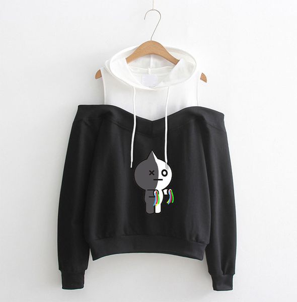 bt21 cartoon with the style of off-the-shoulder shirt with hood women's sweatshirt japanese style personality sweatshirt, Black
bt21 cartoon with the style of off-the-shoulder shirt with hood women's sweatshirt japanese style personality sweatshirt, Black
