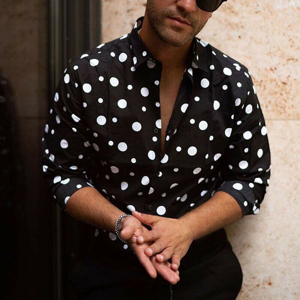 men's casual retro polka dot button-down shirt long sleeve slim lapel solid black cotton comfortable, White;black
men's casual retro polka dot button-down shirt long sleeve slim lapel solid black cotton comfortable, White;black