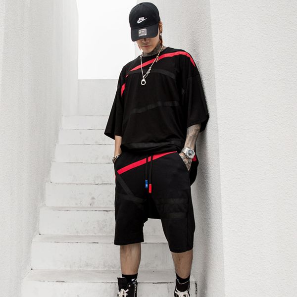 men black white short sleeve t-shirt sets (tshirt+shorts) male streetwear hip hop loose tee shirts suits, White;black
men black white short sleeve t-shirt sets (tshirt+shorts) male streetwear hip hop loose tee shirts suits, White;black