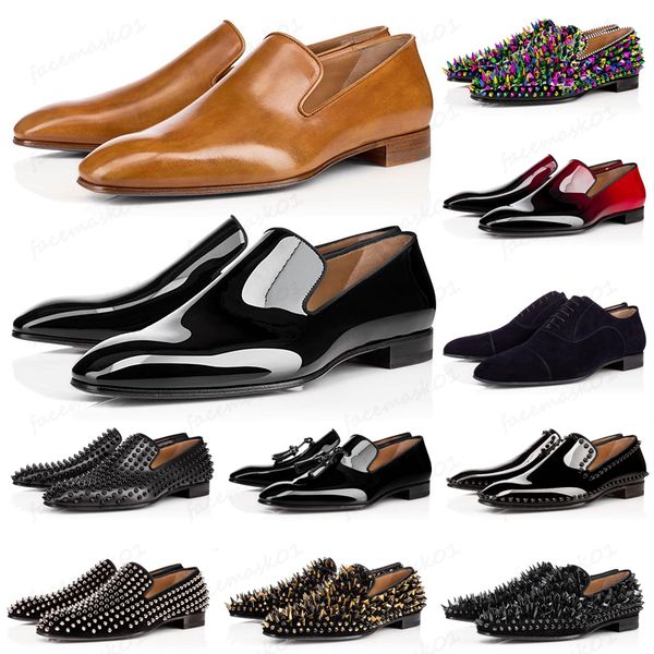 with box fashion designer mens shoes loafers black red spike patent leather slip on dress wedding flats bottoms shoe for business party
with box fashion designer mens shoes loafers black red spike patent leather slip on dress wedding flats bottoms shoe for business party