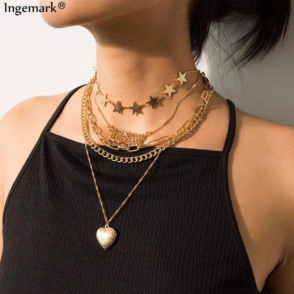 gothic punk sweet love heart choker necklace statement steampunk multi layer star gold big chunky chain necklace women jewelry, Silver
gothic punk sweet love heart choker necklace statement steampunk multi layer star gold big chunky chain necklace women jewelry, Silver