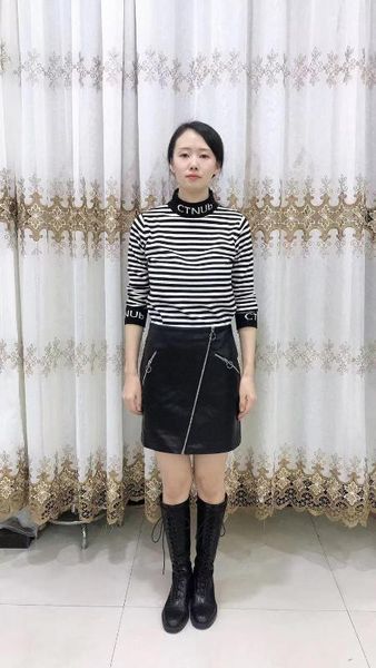 amsiike women skirt natural sheepskin leather skirt autumn and winter new women's leather, Black