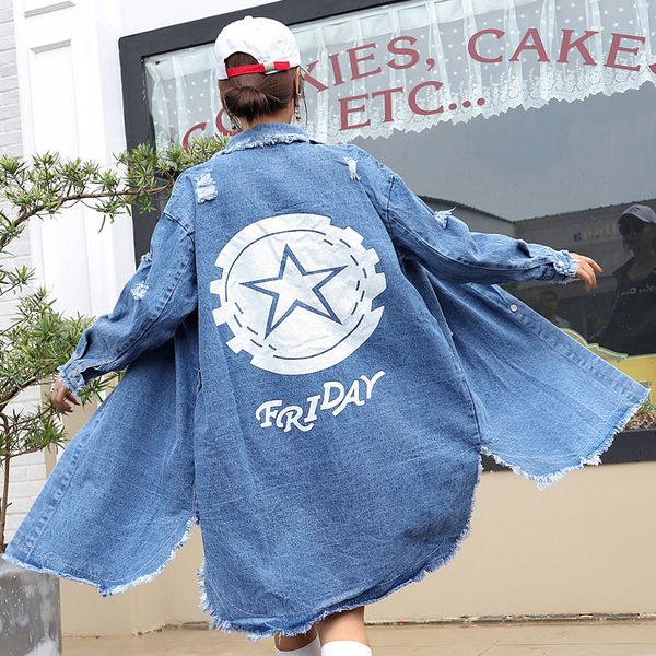 european station 2018 autumn new women's fashion, long style hole printing denim cardigan jacket, Black;white
european station 2018 autumn new women's fashion, long style hole printing denim cardigan jacket, Black;white