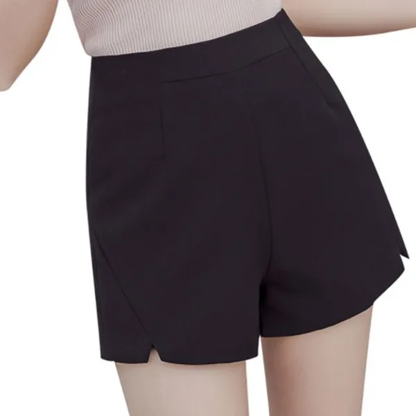 

elegant slim shorts women black white apricot slit shorts spring summer high waist wide leg a line short korean aq827, White;black