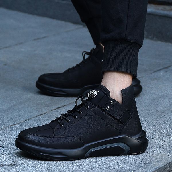 winter men's casual shoes black youth fashion men's shoes natural leather casual rubber leather sports