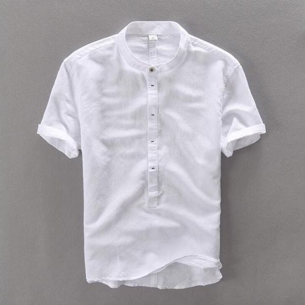 summer linen shirt men casual three quarter regular sleeve comfortable thin fit white popover linen tees male slim, White;black 
summer linen shirt men casual three quarter regular sleeve comfortable thin fit white popover linen tees male slim, White;black