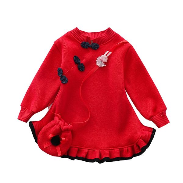 autumn casual dress baby girls button design long sleeve kids princess dresses with bag, Red;yellow
autumn casual dress baby girls button design long sleeve kids princess dresses with bag, Red;yellow