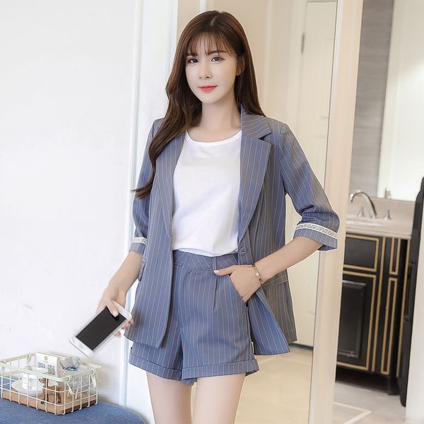 summer stripe suit suit ladies office uniform korean women's slim small high waist shorts office uniform two-piece set, White;black
summer stripe suit suit ladies office uniform korean women's slim small high waist shorts office uniform two-piece set, White;black