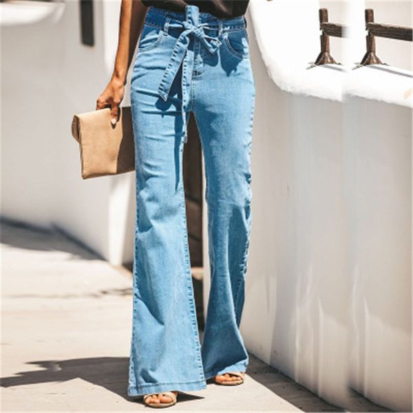 2020 autumn winter elastic high waist jeans woman belt flare pants trousers streetwear womens clothing, Blue
2020 autumn winter elastic high waist jeans woman belt flare pants trousers streetwear womens clothing, Blue