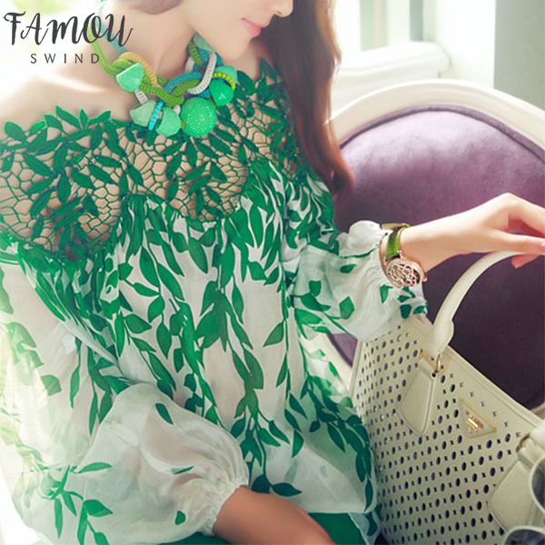 lady women green blouse hollow long sleeve blouse lace crochet chiffon long sleeve shirt blusas s 2xl blouse, White