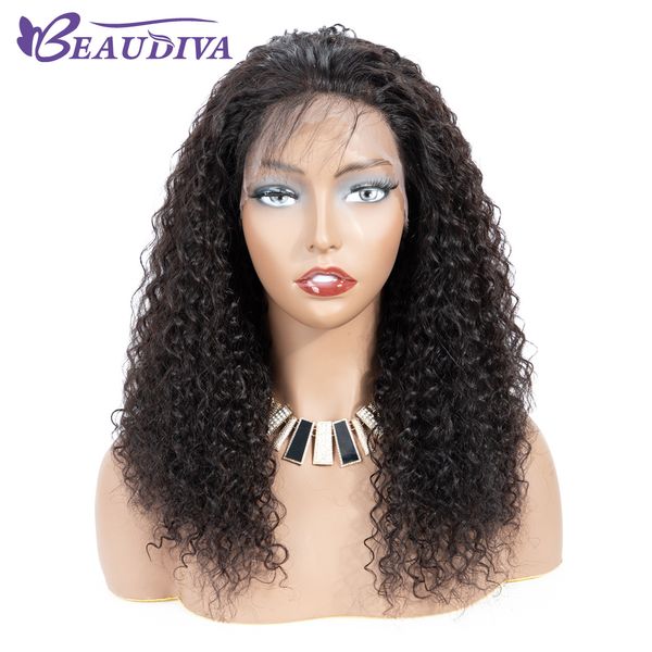 

beau diva 360 full lace human hair wigs kinky curly human hair lace front wigs 130% density remy brazilian virgin hair, Black;brown