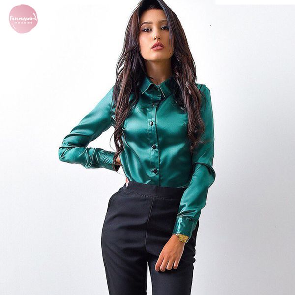 new office work blouse shirts female elegant silk satin long sleeve button lapel party, White
new office work blouse shirts female elegant silk satin long sleeve button lapel party, White