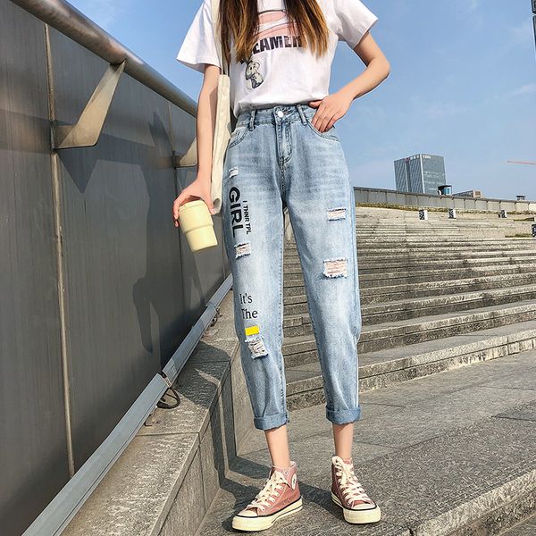 spring boyfriend loose jeans korean women hole straight leg high waist ropa mujer cotton ninth wide leg pants washed blue b06105 
spring boyfriend loose jeans korean women hole straight leg high waist ropa mujer cotton ninth wide leg pants washed blue b06105