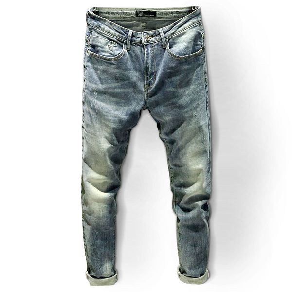 men's jeans 2021 korean style slim fit stretch pencil pants, Blue 
men's jeans 2021 korean style slim fit stretch pencil pants, Blue