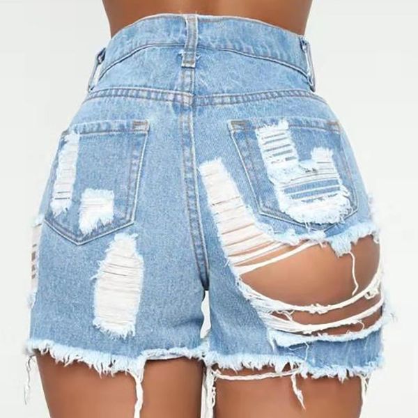 new fashion denim shorts pants super nightclub women high waist ripped jeans, Blue