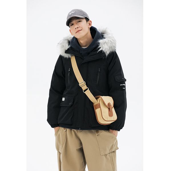 19 winter dress new japanese solid color leisure fitting cap detachable wool collar 100 jackets thickened cotton coat man, Black
19 winter dress new japanese solid color leisure fitting cap detachable wool collar 100 jackets thickened cotton coat man, Black