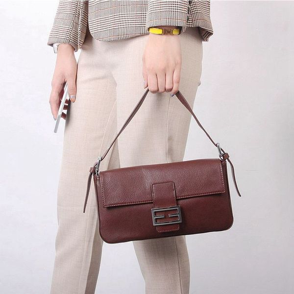 woonam women fashion handbag hide genuine calf leather baguette shoulder bag bg2023