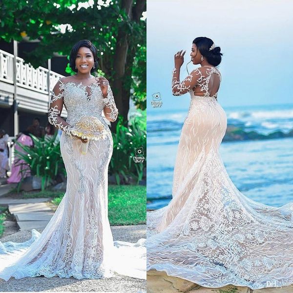 luxurious lace beaded 2019 african wedding dresses mermaid sheer neck bridal dress long sleeves vintage plus size wedding gowns, White
luxurious lace beaded 2019 african wedding dresses mermaid sheer neck bridal dress long sleeves vintage plus size wedding gowns, White