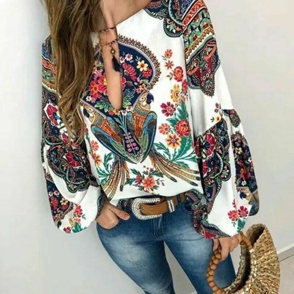 2019 new women autumn summer boho floral v-neck long lantern sleeve oversize blouse plus size s-3xl loose ladies shirts, White
2019 new women autumn summer boho floral v-neck long lantern sleeve oversize blouse plus size s-3xl loose ladies shirts, White