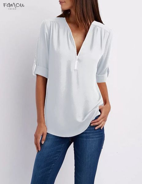 women spring summer chiffon blouse v collar zipper roll up long sleeves loose blusa feminina plus size5xl, White
women spring summer chiffon blouse v collar zipper roll up long sleeves loose blusa feminina plus size5xl, White