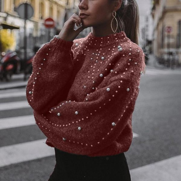 women's casual sweater solid pearl decoration thick needle long sleeve o-neck pullover sweater ropa de invierno mujer 2019, White;black
women's casual sweater solid pearl decoration thick needle long sleeve o-neck pullover sweater ropa de invierno mujer 2019, White;black