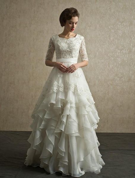 vintage half sleeves wedding dresses scoop neck appliqued beaded tiered organza floor length muslim beach wedding gowns white lace up
vintage half sleeves wedding dresses scoop neck appliqued beaded tiered organza floor length muslim beach wedding gowns white lace up