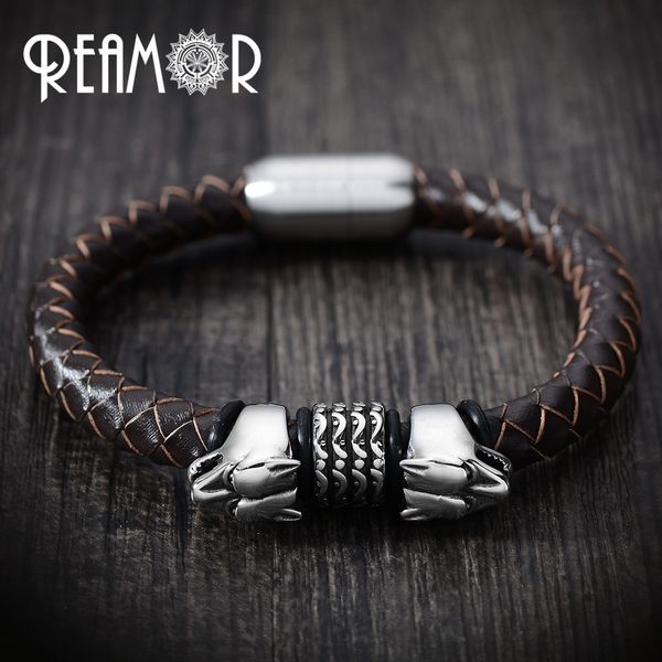 reamor wild style men wolf head bead 316l stainless steel genuine braided leather bracelet & bangle with magnet clasp jewelry, Black
reamor wild style men wolf head bead 316l stainless steel genuine braided leather bracelet & bangle with magnet clasp jewelry, Black