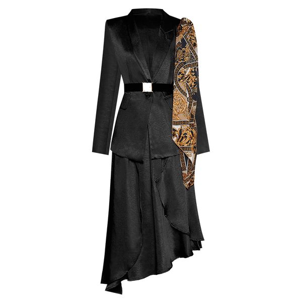 goodlishowsi runway high end 2 piece sets skirt suits one button ribbon spliced suit + irregular ruffles skirt women's sets, White;black
goodlishowsi runway high end 2 piece sets skirt suits one button ribbon spliced suit + irregular ruffles skirt women's sets, White;black