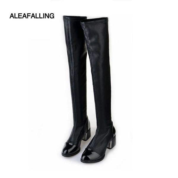 

aleafalling over-knee pu soft leather thin or thicken liner women fashion boots spring or winter 6cm heel high snow boots wbt113, Black