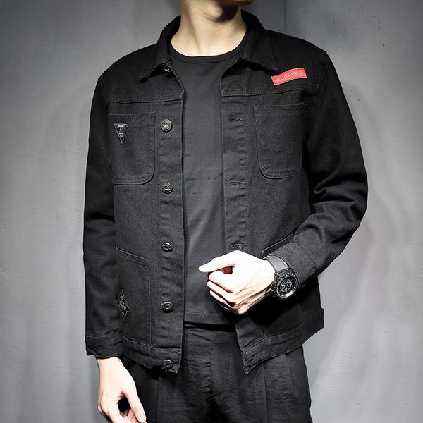 jeans coat men's jacket casual handsome men's wear black japanese-style, Black;brown
