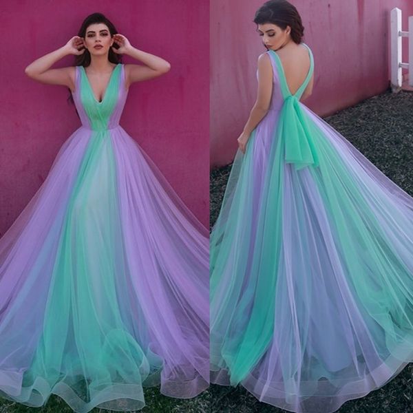 2019 rainbow prom dresses v neck back a line tulle evening dress party wear custom made formal occasion gowns, Black
2019 rainbow prom dresses v neck back a line tulle evening dress party wear custom made formal occasion gowns, Black