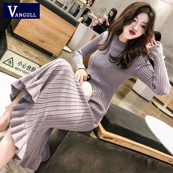 vangull women sweater dress autumn winter clothes new fashion ruffle long sleeve knitted dress women casual knee length, Black;gray
vangull women sweater dress autumn winter clothes new fashion ruffle long sleeve knitted dress women casual knee length, Black;gray