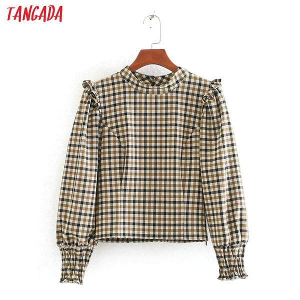tangada women retro plaid print blouse ruffles long sleeve chic female casual crop shirt blusas femininas ce116, White
tangada women retro plaid print blouse ruffles long sleeve chic female casual crop shirt blusas femininas ce116, White