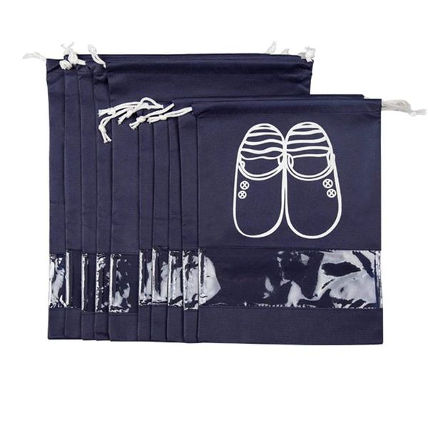 travel shoe bags for women men with clear view window drawstring 10 pcs (navy