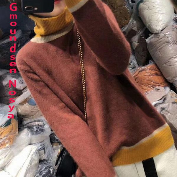 new sweater women turtleneck stitching color pullover women knitted sweater loose cashmere winter clothes, White;black
new sweater women turtleneck stitching color pullover women knitted sweater loose cashmere winter clothes, White;black