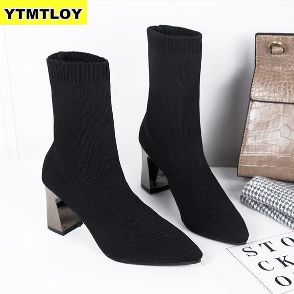 fashion ankle elastic sock boots chunky high heels stretch women autumn booties pointed toe pump zapatos de mujer y200115, Black
fashion ankle elastic sock boots chunky high heels stretch women autumn booties pointed toe pump zapatos de mujer y200115, Black