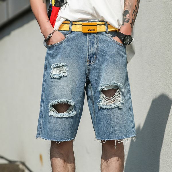 summer new trend fit straight jeans loose and comfortable hole jeans casual knee length short youth handsome denim shorts, Blue
summer new trend fit straight jeans loose and comfortable hole jeans casual knee length short youth handsome denim shorts, Blue