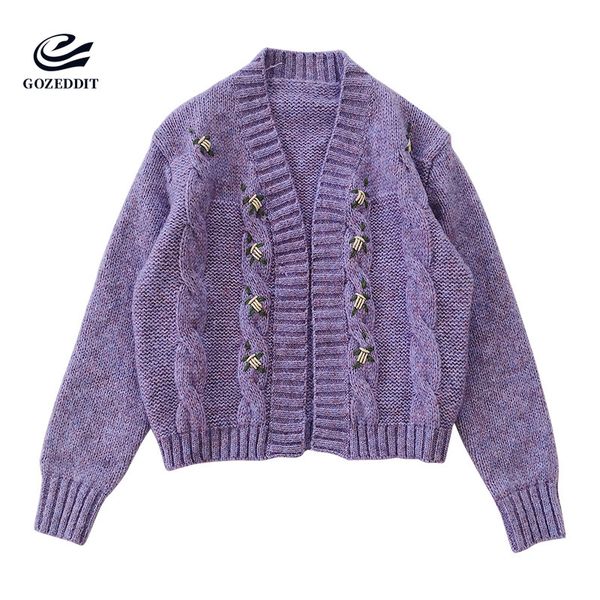 gozeddit hand knitted sweater women purple floral embroidery open stitch cardigan luxury designer outfit, White
gozeddit hand knitted sweater women purple floral embroidery open stitch cardigan luxury designer outfit, White