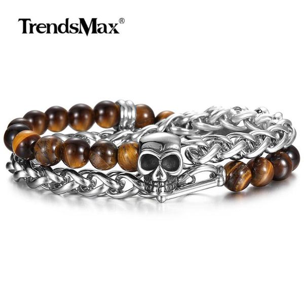 unique 8mm yellow tiger eye bead skull charm bracelet stainless steel wheat link wristband for men boy cool jewelry gift db289, Black
unique 8mm yellow tiger eye bead skull charm bracelet stainless steel wheat link wristband for men boy cool jewelry gift db289, Black