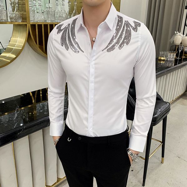 sequin decoration shirt male long sleeve mens shirts autumn streetwear casual slim fit camisa social masculina camisa masculina, White;black
sequin decoration shirt male long sleeve mens shirts autumn streetwear casual slim fit camisa social masculina camisa masculina, White;black