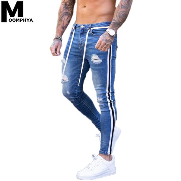 moomphya 2019 new side stripes distressed holes skinny jeans men streetwear hip hop ripped jeans for men denim pants male, Blue
moomphya 2019 new side stripes distressed holes skinny jeans men streetwear hip hop ripped jeans for men denim pants male, Blue