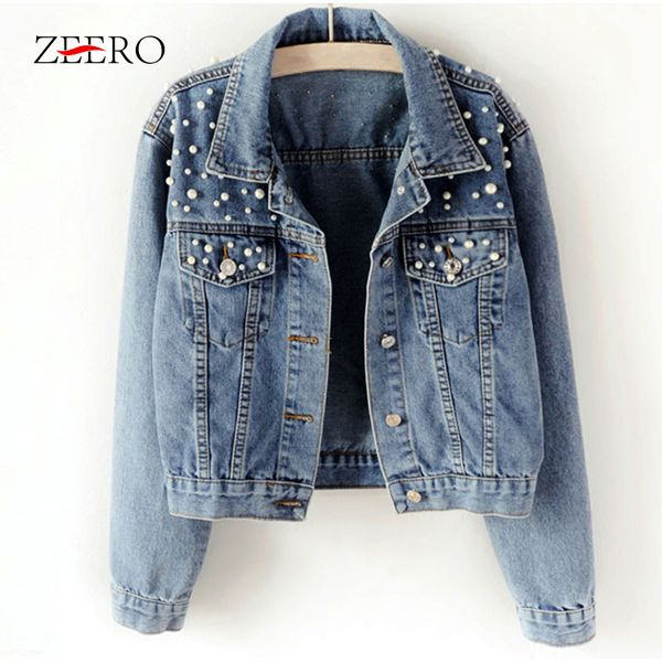 plus size women white wash long sleeve pearl beading short denim jackets 5xl female vintage casual jean jacket bomber denim coat, Black;brown 
plus size women white wash long sleeve pearl beading short denim jackets 5xl female vintage casual jean jacket bomber denim coat, Black;brown